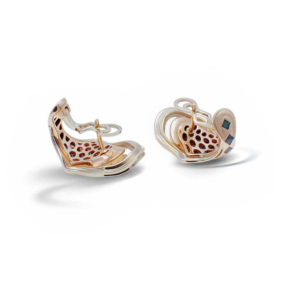 Eos Apex Earrings shown from the reverse, highlighting the beige and rose gold construction.