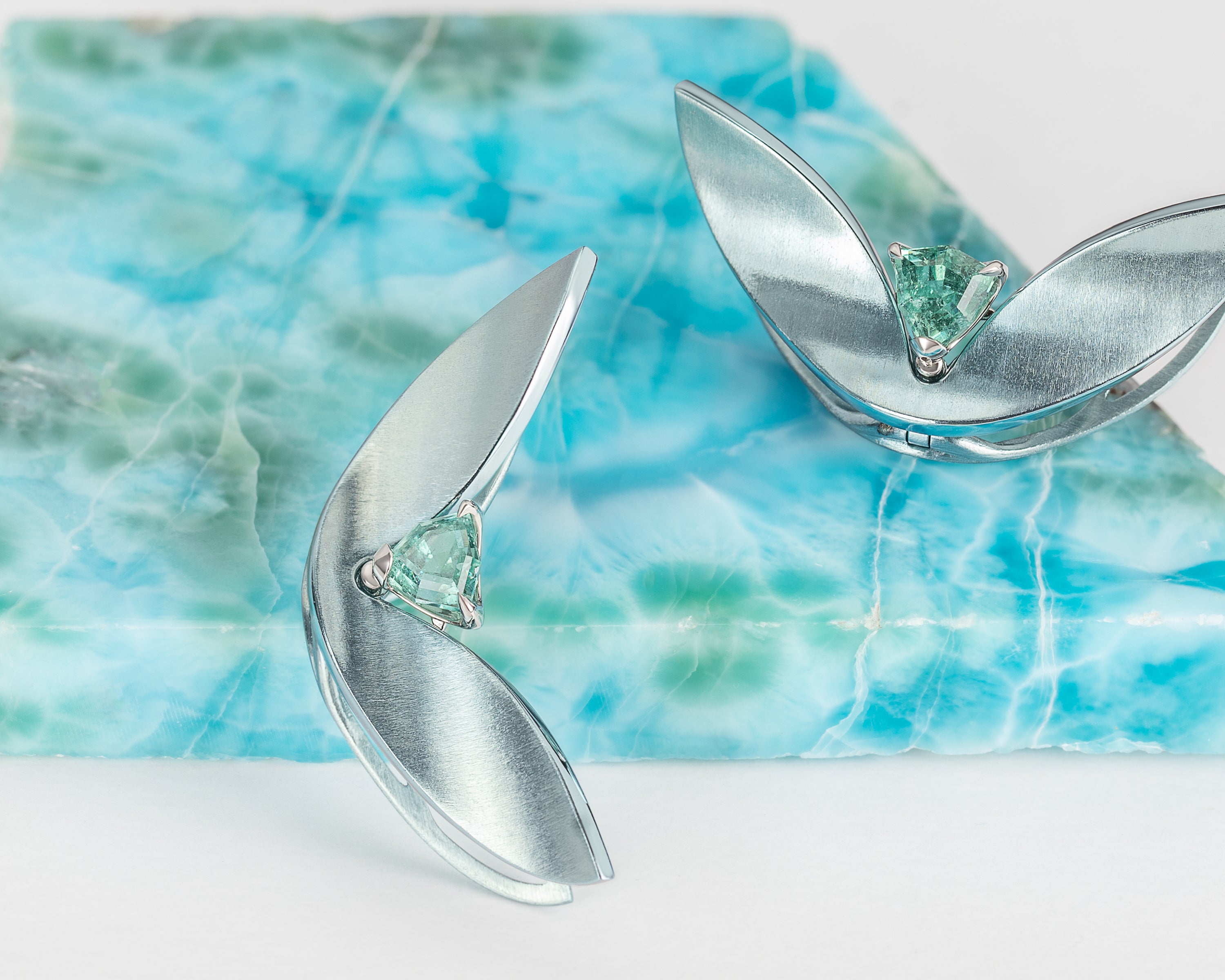 Naiad Skylark earrings on larimar stone