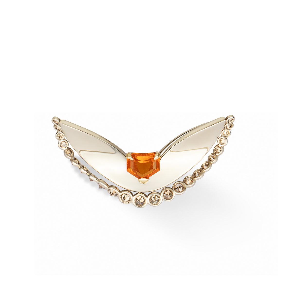Naiad Glowfall Earrings, single earring on a white background, showing the octagon-cut fire opal in its diamond surround.